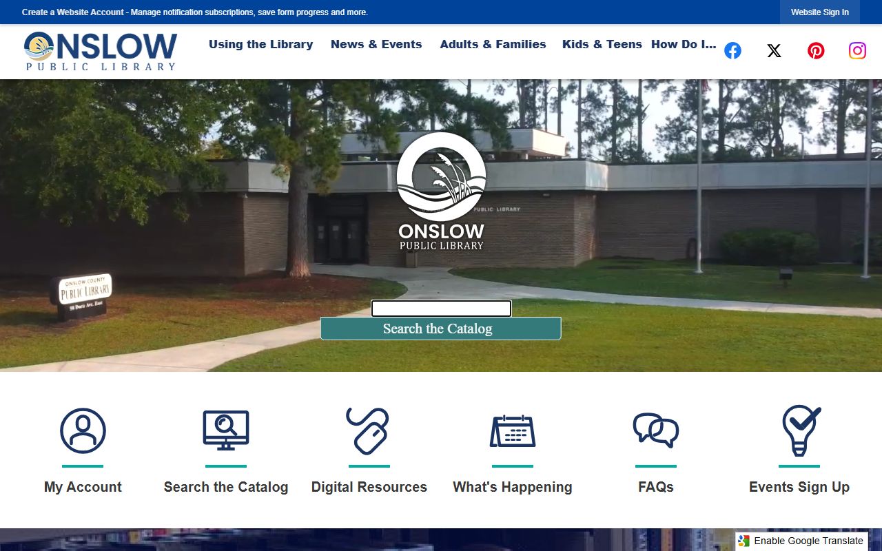 Onslow County Public Library in Jacksonville, supporting obituary and death records research for the area