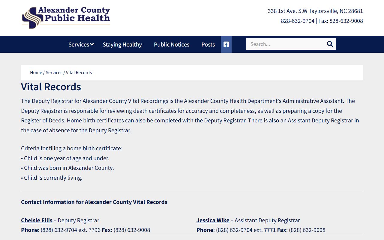 Alexander County Health Department vital records services for death record research