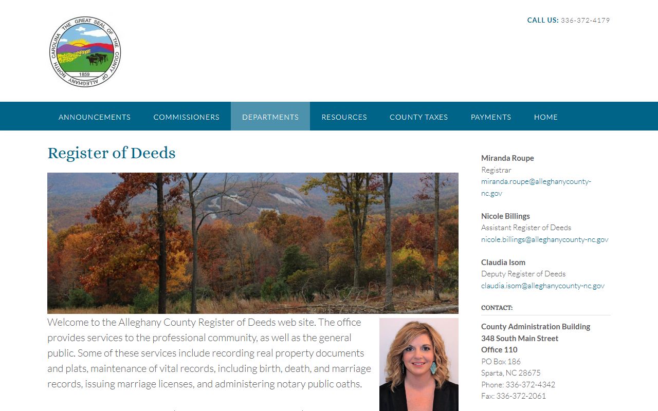 Alleghany County Register of Deeds website for obituary and death record requests