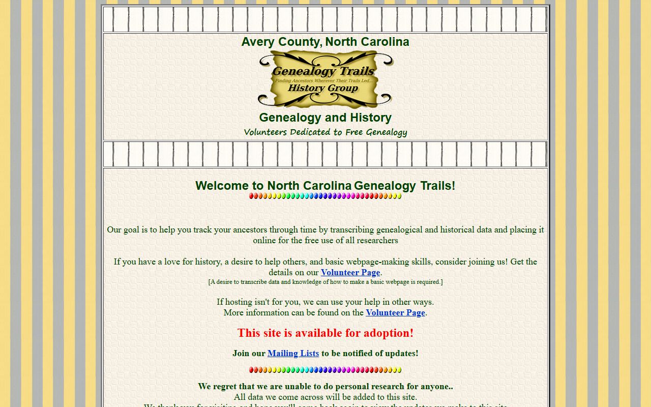 Avery County genealogy records and obituary collection through Genealogy Trails