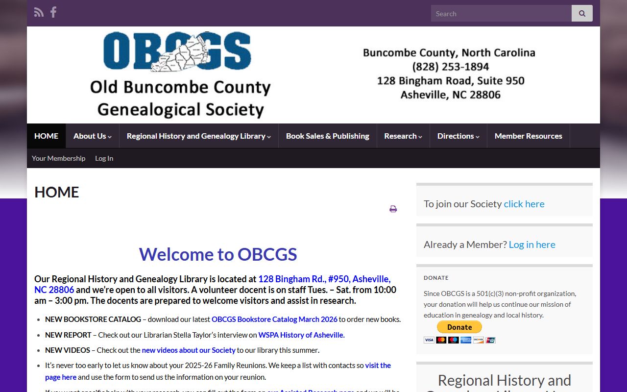 Old Buncombe County Genealogical Society library for Buncombe County obituary and death records