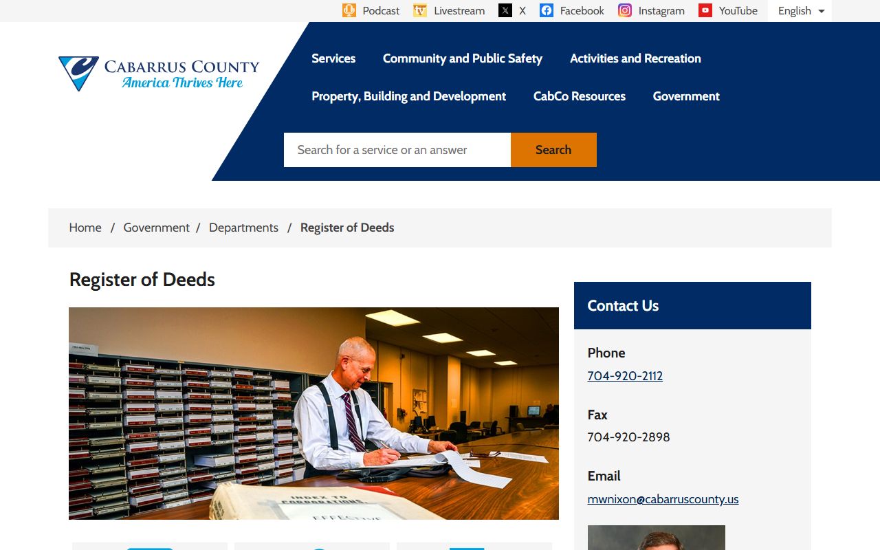 Cabarrus County Register of Deeds website for obituary and death records