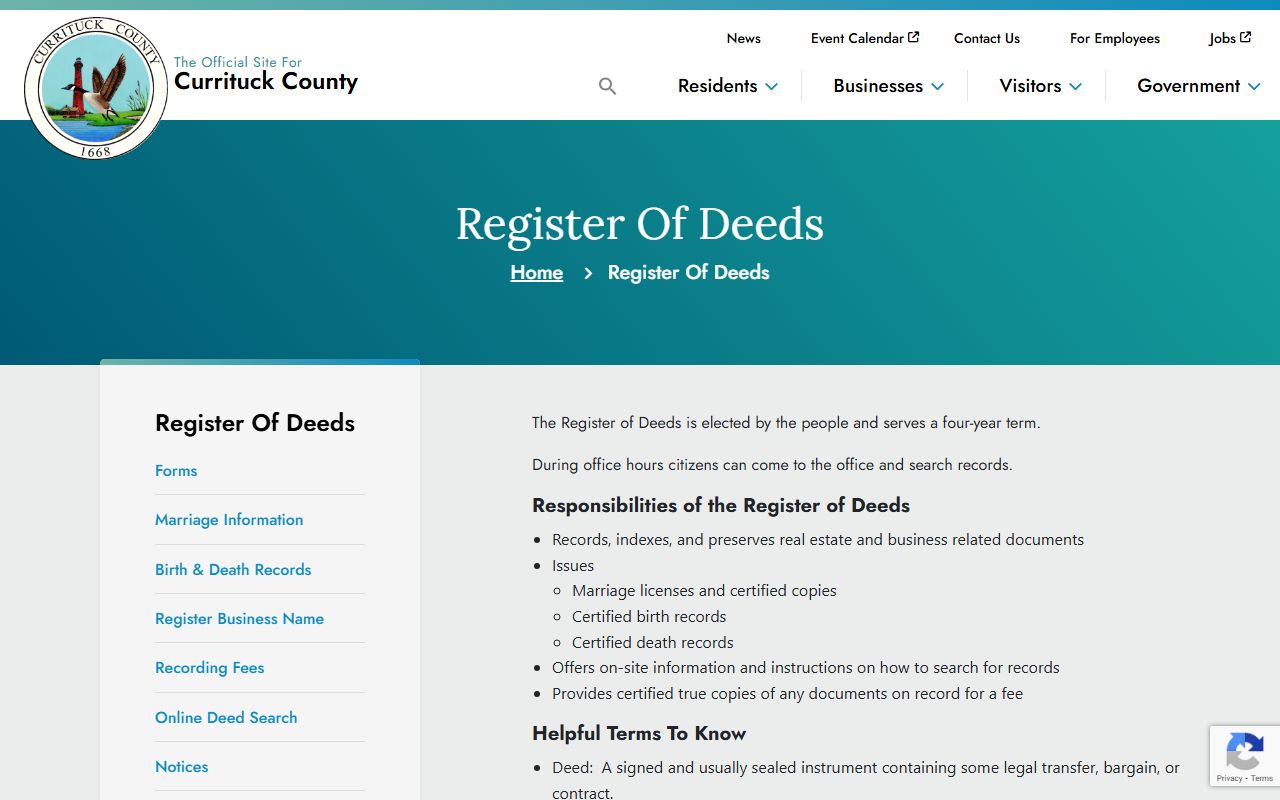 Currituck County Register of Deeds providing obituary and death record access