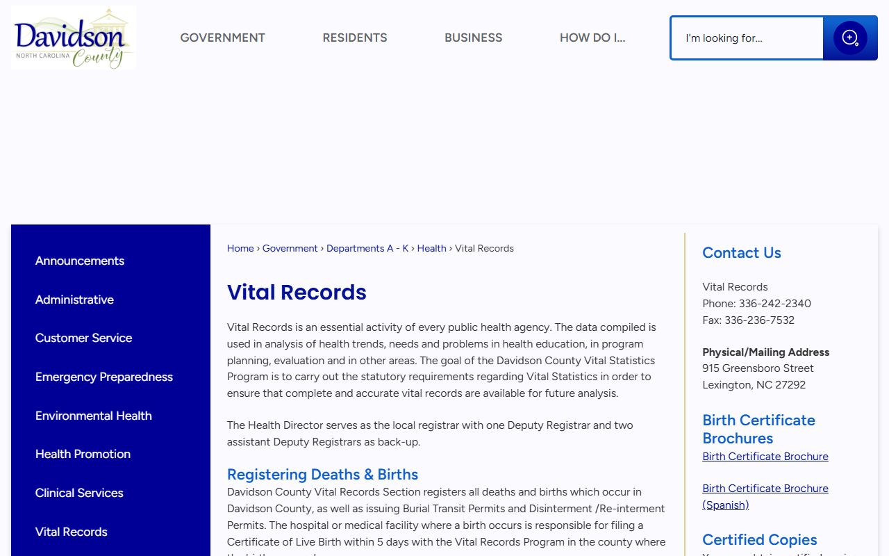 Davidson County Register of Deeds website for obituary and death records