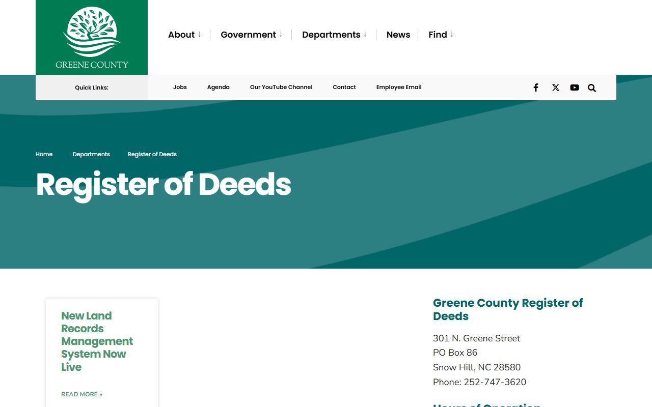 Greene County Register of Deeds website for obituary and death records