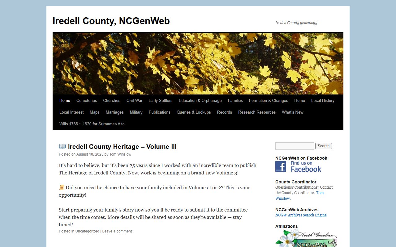 NCGenWeb Iredell County genealogy resources for Iredell County obituary and death record research