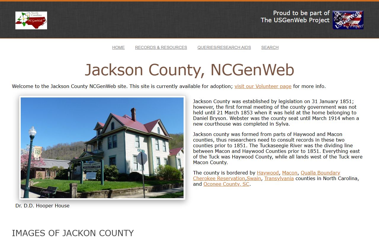 NCGenWeb Jackson County genealogy resources for Jackson County obituary and death record research