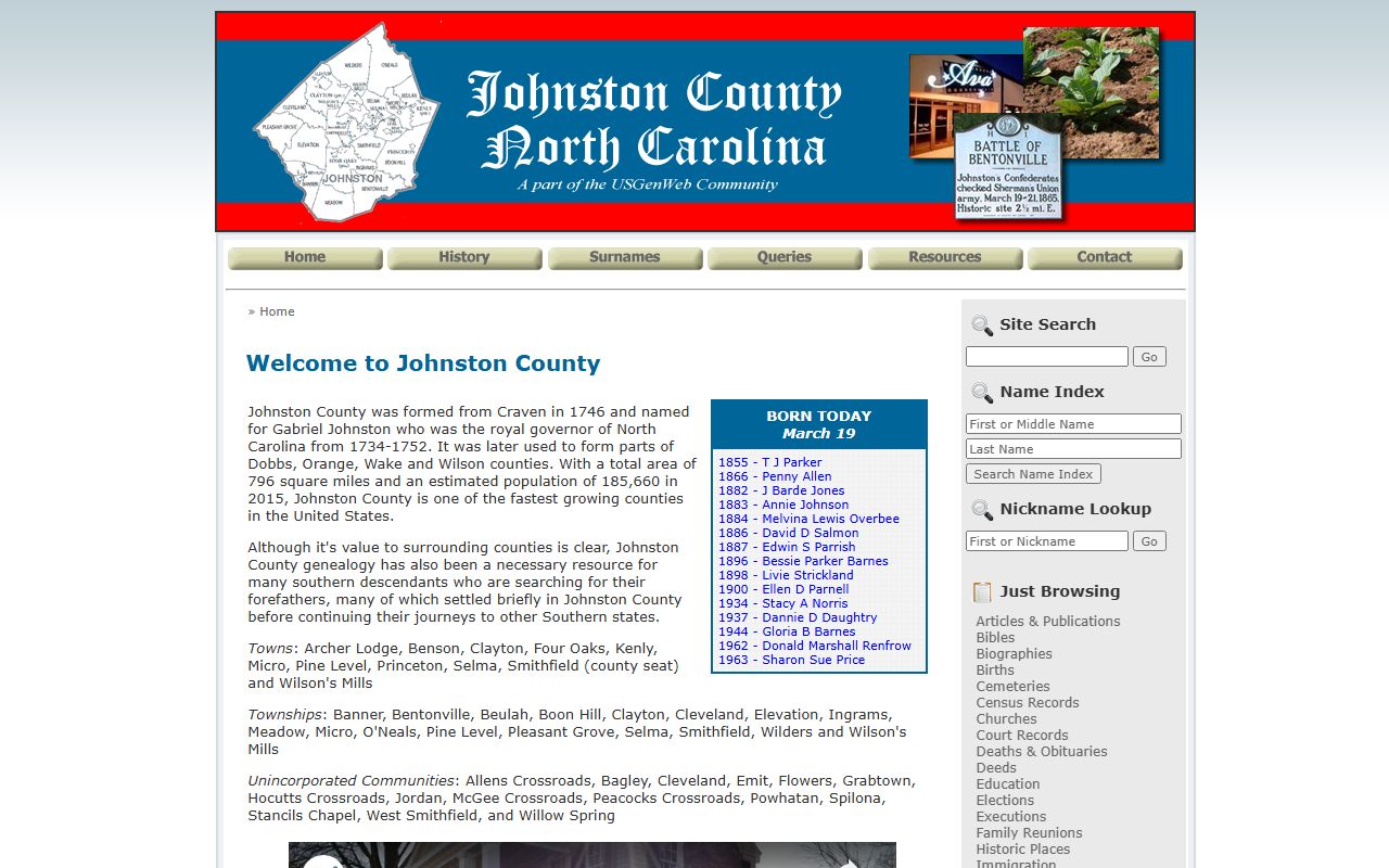 NCGenWeb Johnston County genealogy resources for Johnston County obituary and death record research