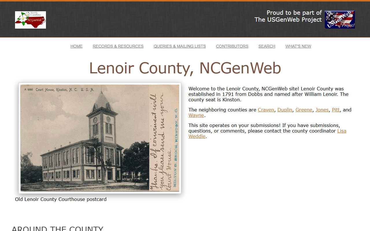 NCGenWeb Lenoir County page for obituary and death record research