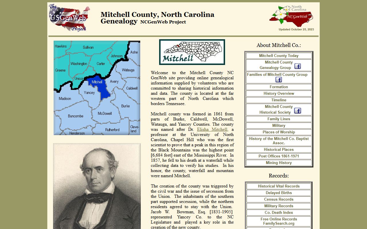 NCGenWeb Mitchell County page for obituary and death records research
