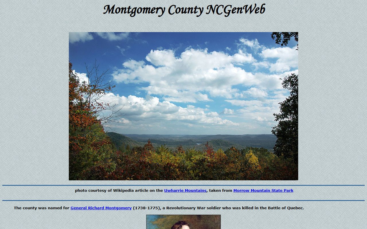 NCGenWeb Montgomery County page for obituary and death records research