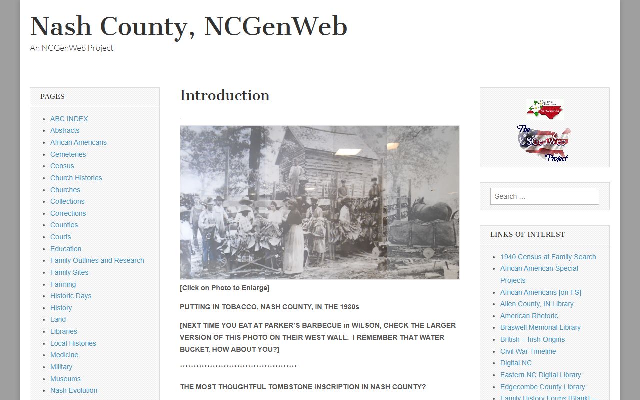 NCGenWeb Nash County page for obituary and death records research