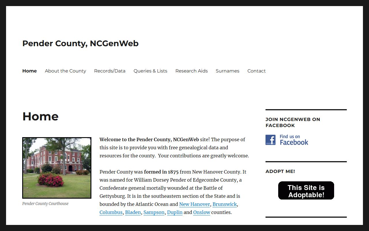 NCGenWeb Pender County page for obituary and death records