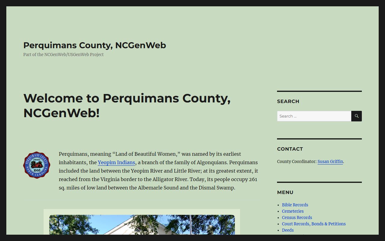 NCGenWeb Perquimans County page for obituary and death records