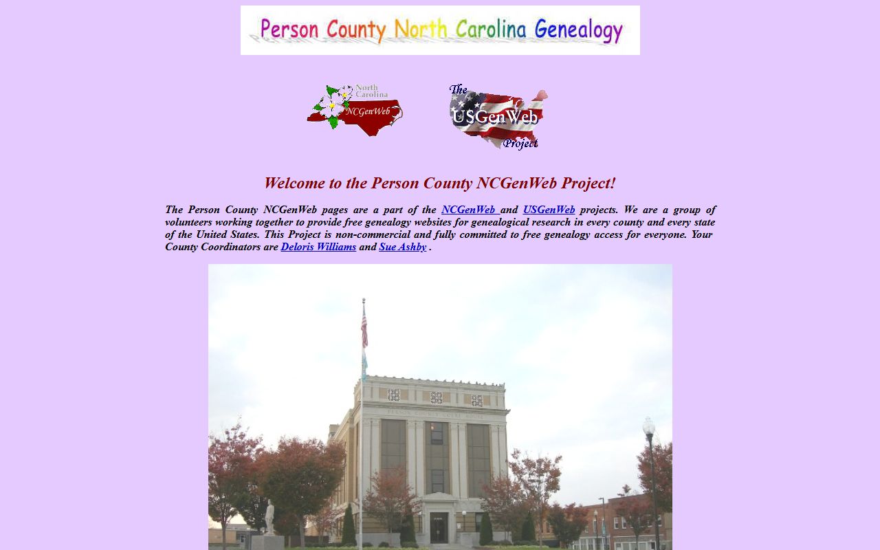 NCGenWeb Person County page for obituary and death records