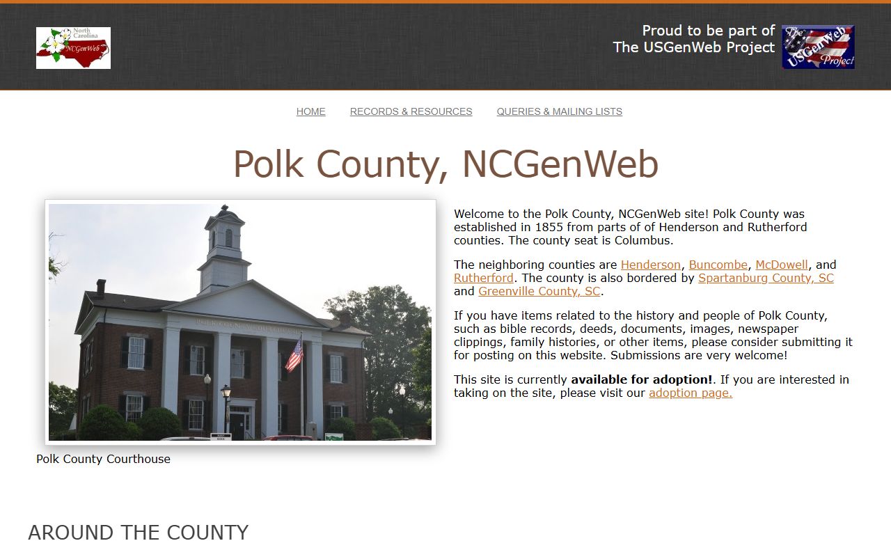 NCGenWeb Polk County page for obituary and death records