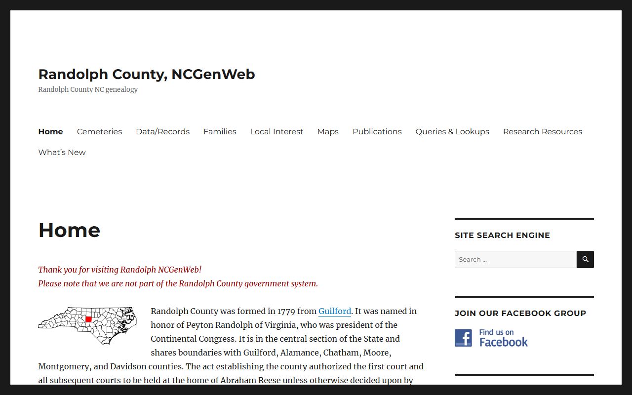NCGenWeb Randolph County page for obituary and death records