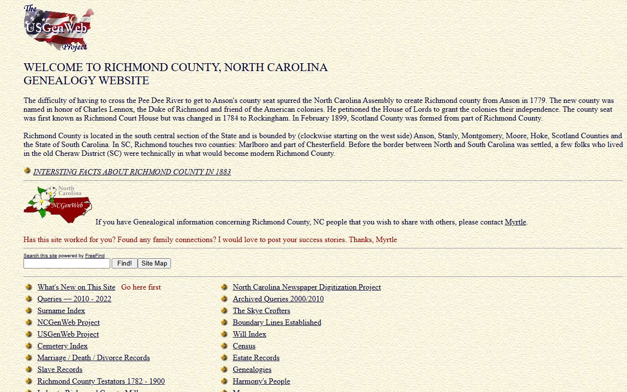 NCGenWeb Richmond County obituary and death records resource