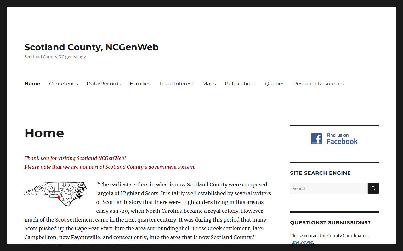 NCGenWeb Scotland County page for obituary and death record research