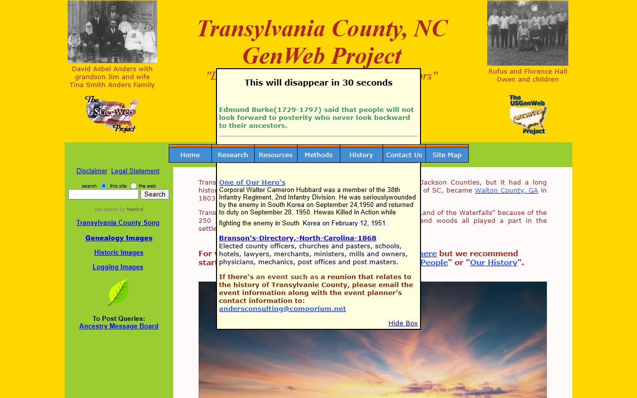 NCGenWeb Transylvania County page for obituary and death record research