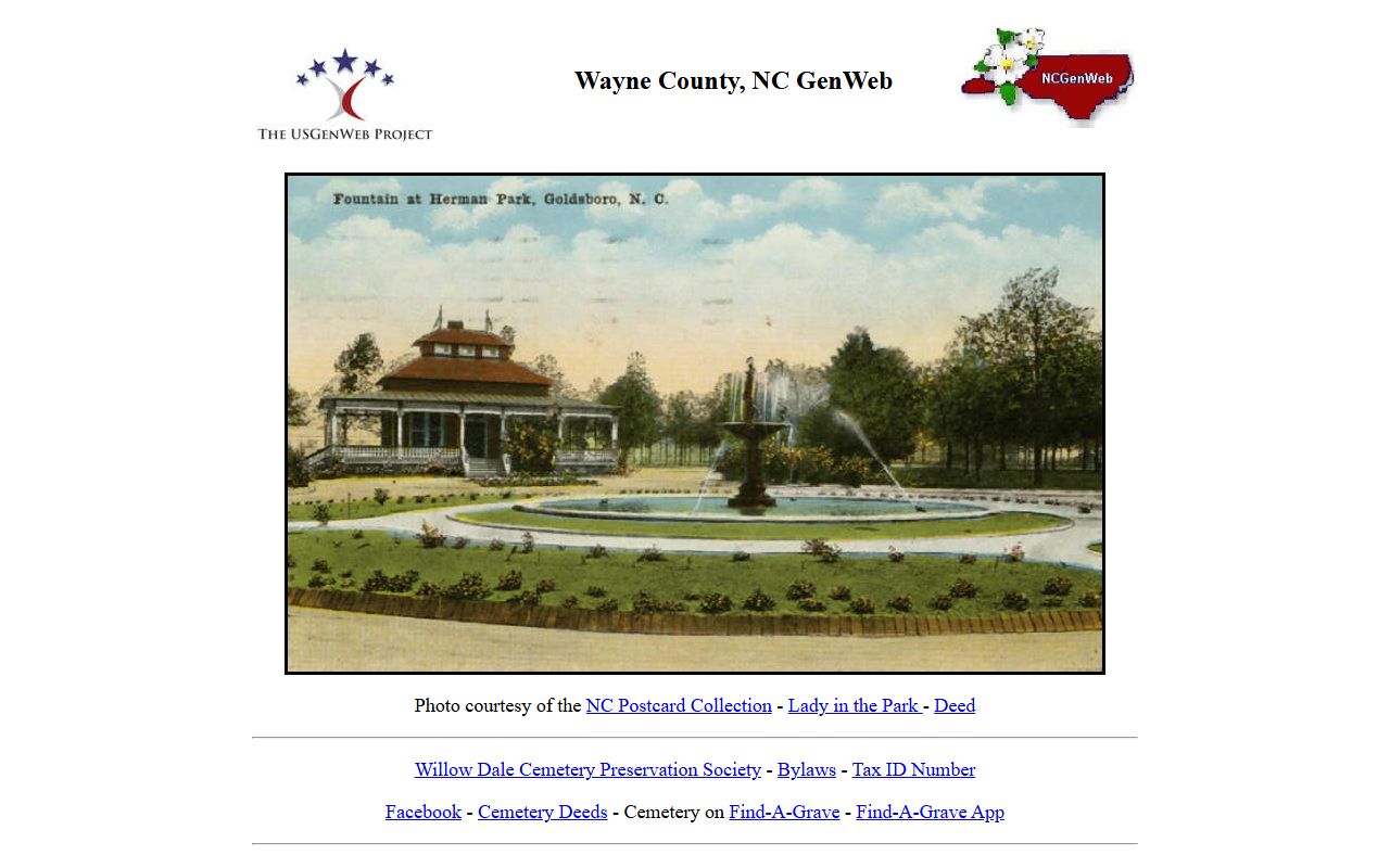 NCGenWeb Wayne County page supporting Wayne County obituary and death record research in Goldsboro