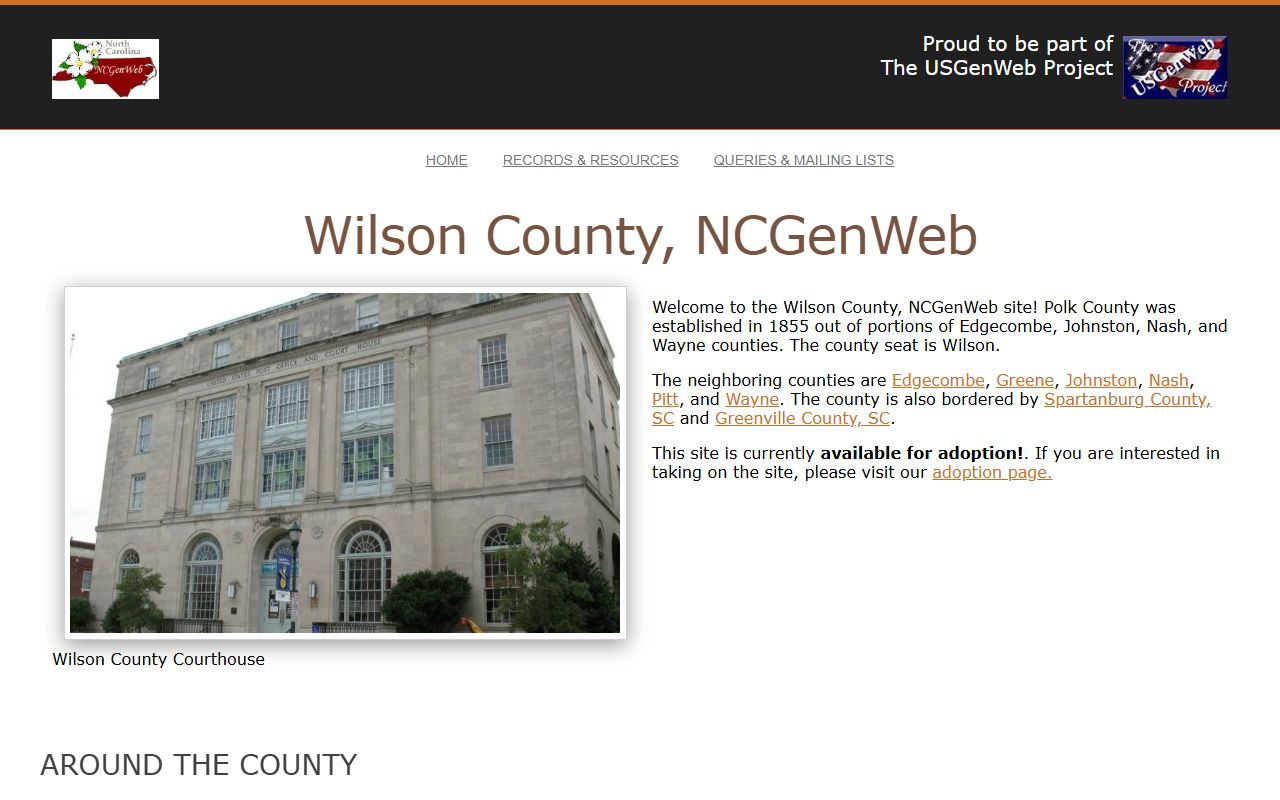 NCGenWeb Wilson County page supporting Wilson County obituary and death record research