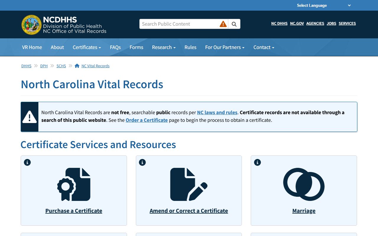North Carolina Vital Records office obituary and death record services